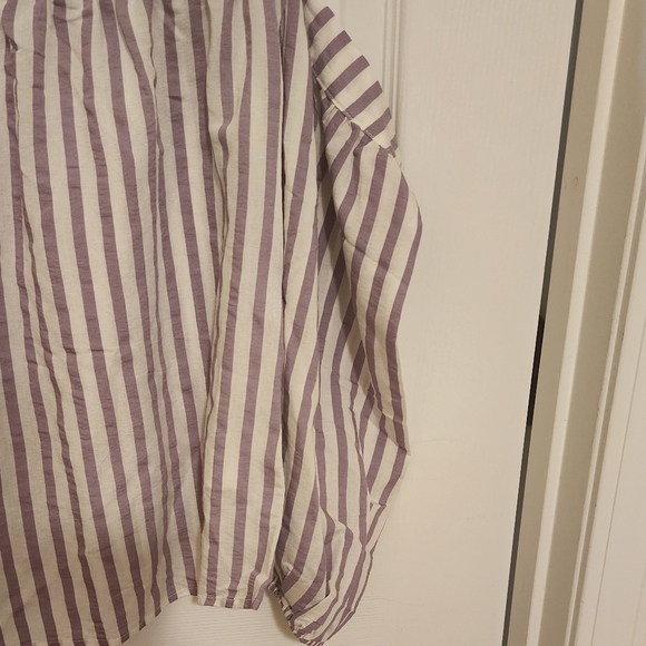 Express Off the Shoulder Purple Striped Balloon Sleeve Blouse S Petite - Picture 4 of 7